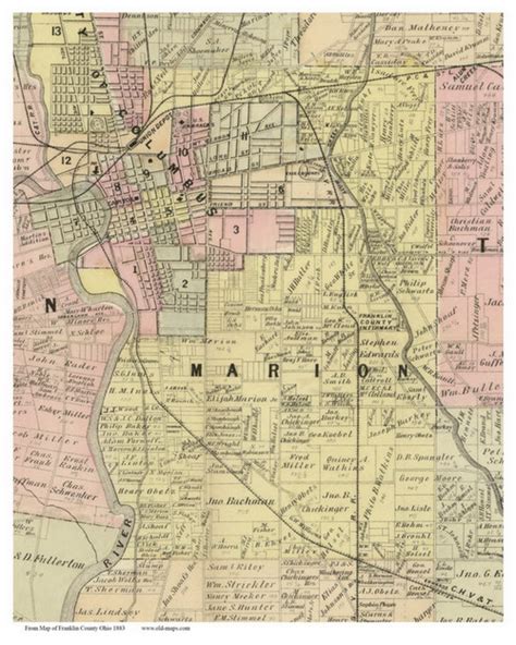 Marion Ohio 1883 Old Town Map Custom Print Franklin Co Old Maps