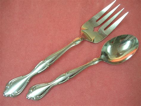 Oneida Glossy Cantata Serving Fork And Place Spoon Community Stainless Flatware Silverware