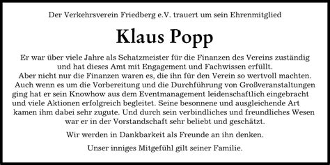 Traueranzeigen Von Klaus Popp Augsburger Allgemeine Zeitung