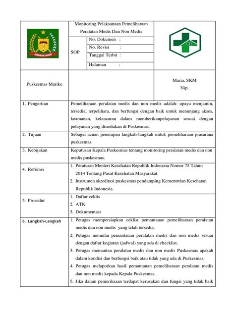 Monitoring Pelaksanaan Pemeliharaan Peralatan Medis Dan Non Medis Pdf