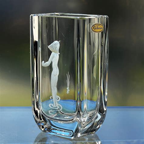 Kjellander Nude Woman Vase Vintage Engraved Swedish Glass