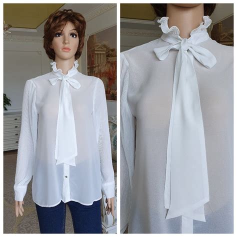 White Blouse White Pussy Bow Blouse Business Blouse Formal Blouse Retro Blouse Classic Blouse