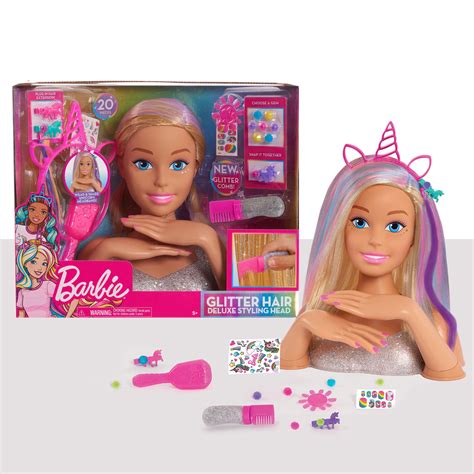 Barbie Deluxe 20 Piece Glitter And Go Styling Head Blonde Hair And