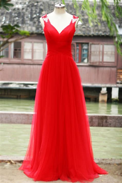 Pretty Red Tulle Long Sweetheart Open Back Prom Gowns 2015 Red Formal