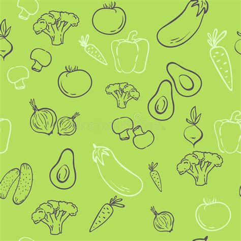 Vegetables Seamless Pattern Hand Drawing Healthy Food Vector Sketch