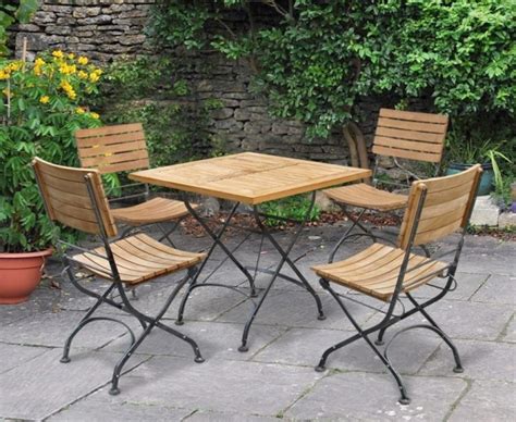 Bistro Square 08m Table And 4 Chairs Teak And Metal Folding Dining Set