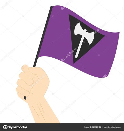 Hand Holding Raising Lesbian Pride Flag Isolated White Background Stock