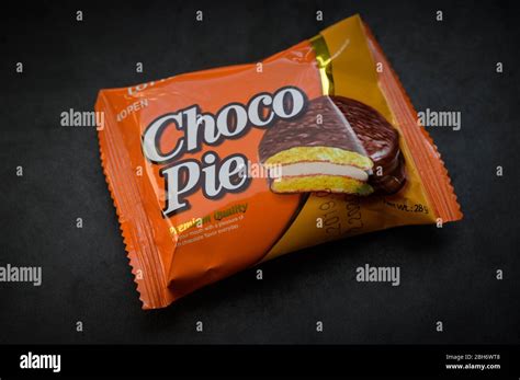 VLADIVOSTOK RUSSIA APRIL 2 2020 Package Of Lotte Choco Pie On A