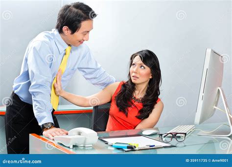 Sexual Harassment By Boss In Asian Office Stock Image Image Of