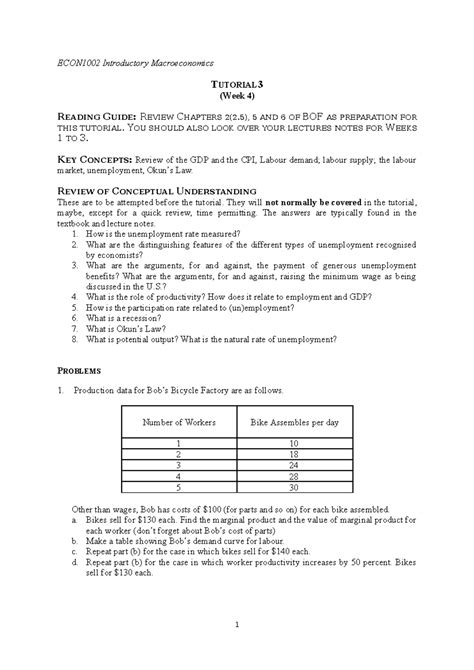 Tutorial 03 Questions ECON1002 Introductory Macroeconomics TUTORIAL 3