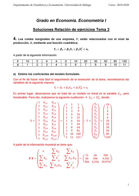 Relación de Ejercicios del Tema 3 Soluciones Grado en Economía