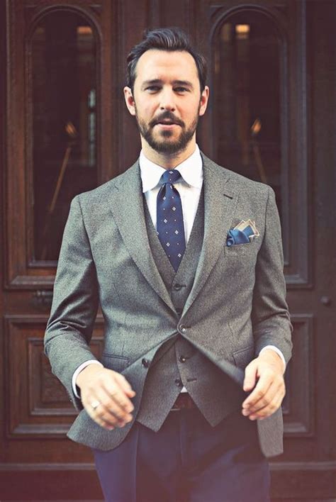 Tweed Jacket And Vest Paired With Navy Tie And Pocket Square Mens Fashion Inspiration