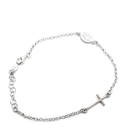 Pulsera Con Medalla De La Virgen Milagrosa Y Cruz En Plata 925