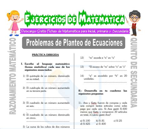 Problemas De Planteo De Ecuaciones Para Quinto De Secundaria