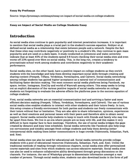 Essay On Impact Of Social Media On College Students Free Essay