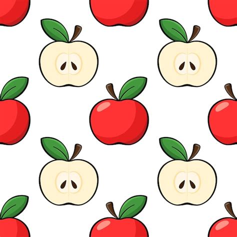 Premium Vector Apples Vector Seamless Pattern Red Apples And Cut