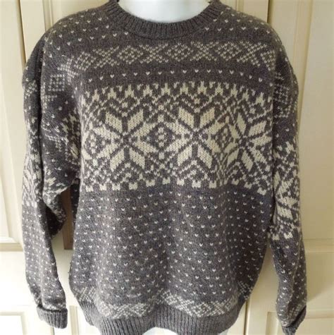 Eddie Bauer Nordic Snowflake Sweater Gray Wool Blend Womens M Crewneck Usa Eddiebauer Crewneck