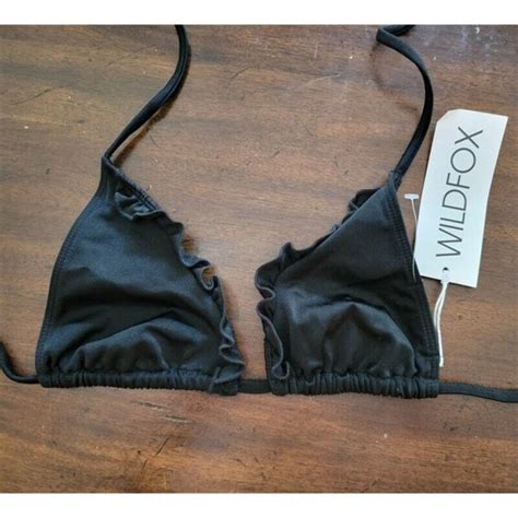 Wildfox Swim Nwt Wildfox M Ruffle Triangle Black Bikini Swim Top Poshmark