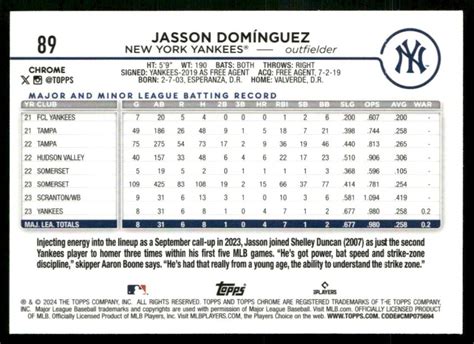 2024 Topps Chrome Rookie Jasson Domínguez 89 GS1 2 eBay