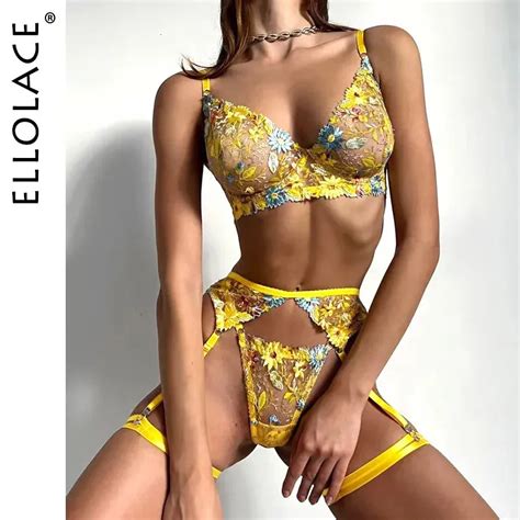 Luxury Floral Lingerie Set Ellolace Delicate Underwear With Uncensored