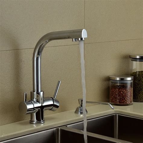 Xueqin Chrome Brass Dual Spout Bathroom Sink Faucet Pure Water Filter