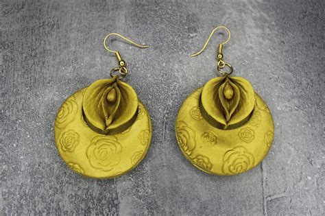 Handmade Polymer Clay Vulva Earrings Vagina Earrings With Gold