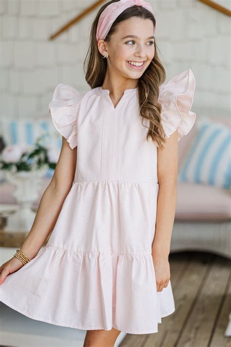 Girls At This Time Pink Striped Dress Shop The Mint