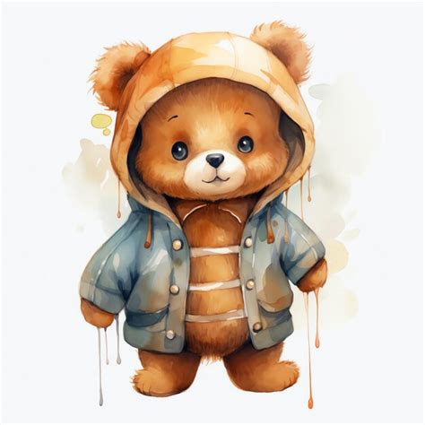 Hermoso oso con chaqueta acuarela clipart ilustración Foto Premium