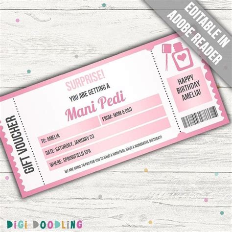 Mani Pedi Gift Certificate Template Printable Mani Pedi Voucher Mani