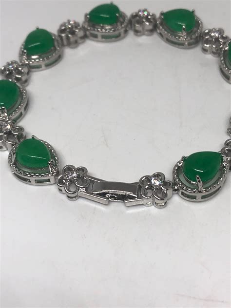 Vintage Green Jade Bracelet Silver White Bronze Etsy