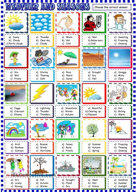 Weather And Seasons Multiple Choice Activity El Clima En Ingles