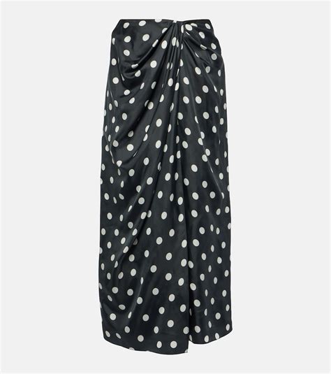 Polka Dot Gathered Satin Midi Skirt In Black Carolina Herrera Mytheresa