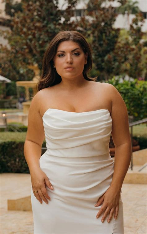 Simple Plus Size Strapless Column Wedding Dress With Side Slit