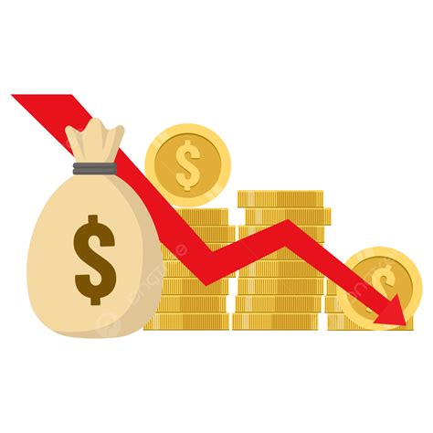 Recession Or Profit Loss Illustration With Red Arrow Down Gold Dollar