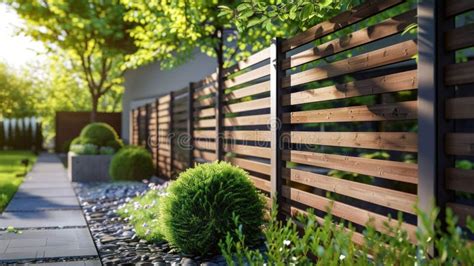 Elegant Wooden Fence Design In A Lush Garden Setting Generative Ai