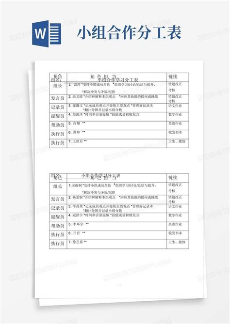 小组合作分工表word模板下载编号lbymvemk熊猫办公