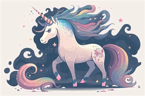 Cosmic Unicorn Cute Cartoon Style Animated Stock Illustration