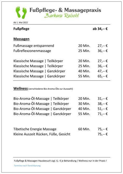 Leistungen Preise Fußpflege And Massagepraxis