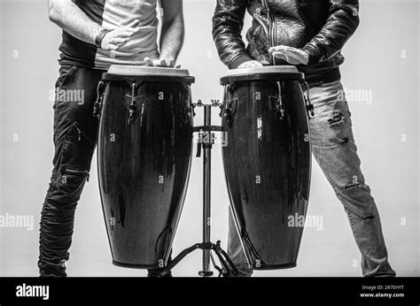 Hands Bongs Close Up Of Musician Hand Playing Bongos Drums Afro Cuba