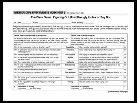 The Dime Game DBT Interpersonal Effectiveness Dbt Learning To Say No ...