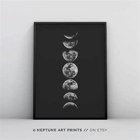 Moon Phases Wall Art Black and White Moon Phases Poster Moon - Etsy