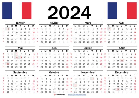 Calendrier 2024 à Imprimer France Gratuitement