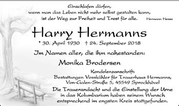 Traueranzeigen Von Harry Hermanns Trauer In Nrw De