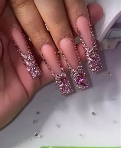 Pink Sparkly Nails Bling Nails Rhinestone Nails Swag Nails Acrylic