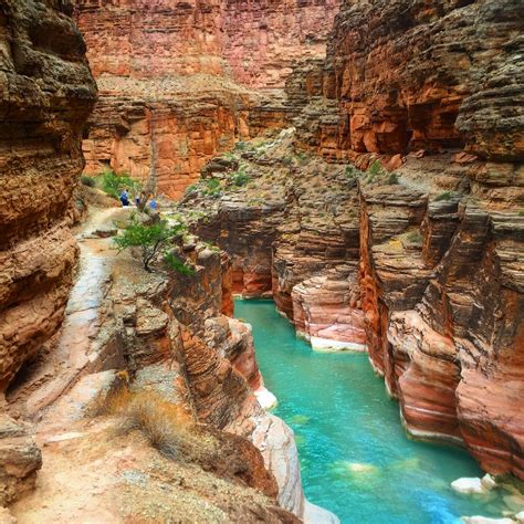 Blue Green Water Of Havasu Creek Below Havasupai Falls In The Grand