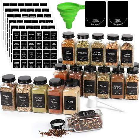 Ekkovla Pack Oz Glass Spice Jars With Black Lids Empty Square