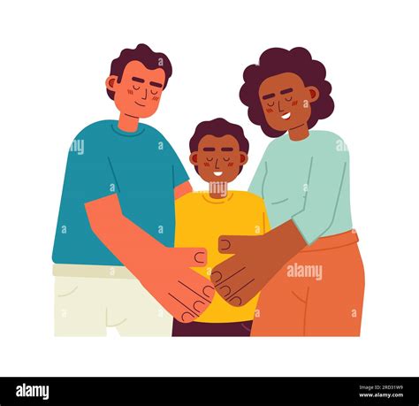 Mixed Race Parents With Smiling Son Semi Flat Color Vector Characters