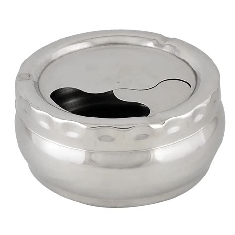 Hgho Stainless Steel Detachable Rotating Lid Cigarette Ashtray Silver