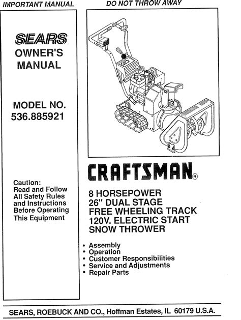 Craftsman User Manual Snow Thrower Manuals And Guides L