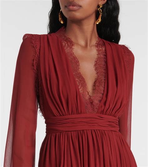 Lace Trimmed Silk Georgette Gown In Red Giambattista Valli Mytheresa